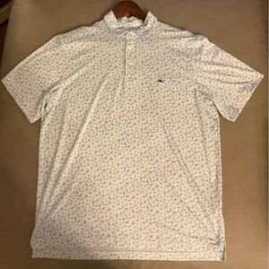 Vineyard Vines White and Blue Tropical Patterned Polo Shirt